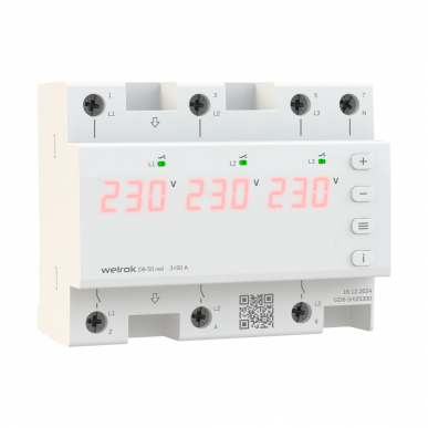 Реле напряжения 3Ф welrok D6-50 red