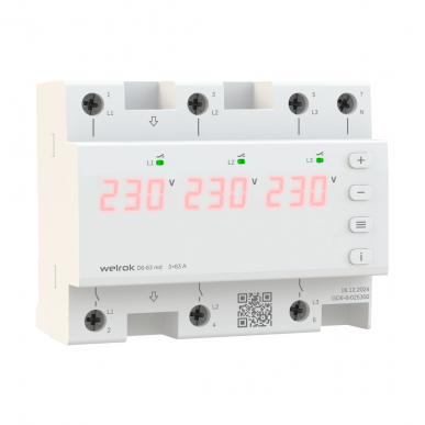Реле напряжения 3Ф welrok D6-63 red