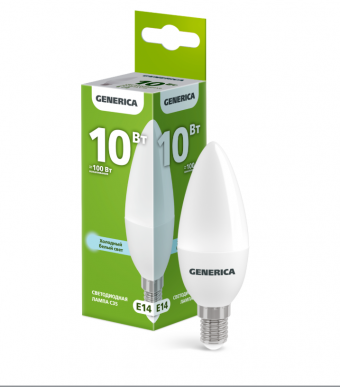 Лампа LED C35 свеча 10Вт 230В 6500К E14 GENERICA