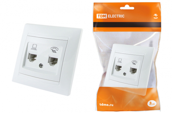 Розетка телефонная RJ11 + компьютерная RJ45 белая 