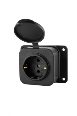 Розетка (колодка) одинарная DYNEL с крышками с/з каучук 2P+PE 230V 16А IP54, черная, каучук