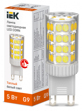 Лампа LED CORN капсула 5Вт 230В 3000К керамика G9 IEK