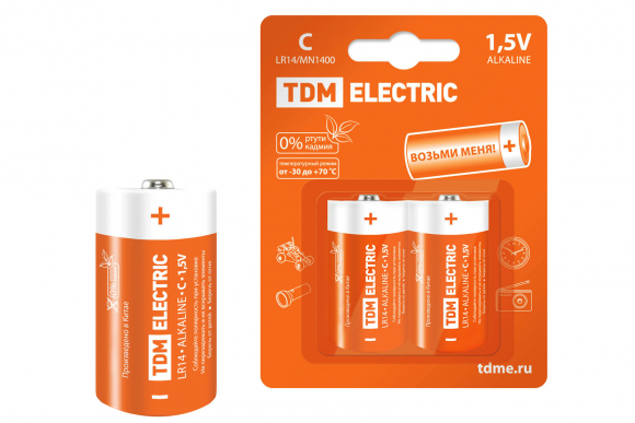 Элемент питания LR14 C Alkaline 1,5V BP-2 TDM (2 шт)