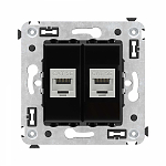 Компьютерная розетка без шторки RJ-45 в стену, кат.5e двойная экран "Avanti", "Черный квадрат"