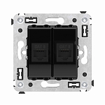 Компьютерная розетка без шторки RJ-45 в стену, кат.6  двойная "Avanti", "Черный квадрат"