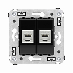 Компьютерная розетка без шторки RJ-45 в стену, кат.6 двойная экран "Avanti", "Черный квадрат"