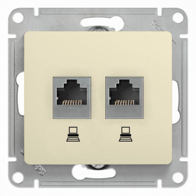 GLOSSA РОЗЕТКА двойная компьютерная RJ45+RJ45, кат.5E, механизм, БЕЖЕВЫЙ