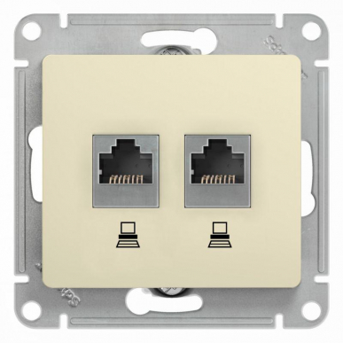 GLOSSA РОЗЕТКА двойная компьютерная RJ45+RJ45, кат.5E, механизм, БЕЖЕВЫЙ