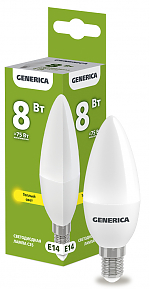 Лампа LED C35 свеча 8Вт 230В 3000К E14 GENERICA