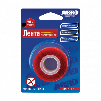 Лента двухсторонняя монтажная прозрачная (12 мм х 1,51 м) ABRO