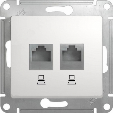 GLOSSA РОЗЕТКА двойная компьютерная RJ45+RJ45, кат.5E, механизм, БЕЛЫЙ