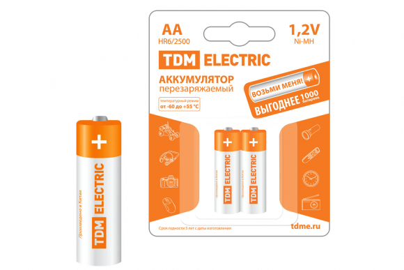 Аккумулятор AA-2500 mAh Ni-MH BP-2 TDM (2 шт)